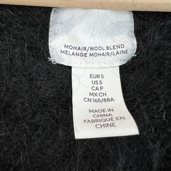 H&M Womens Jumper V Neck Sweater Shaggy Wool Mohair Long Sleeve Black Size Small - Picture 6 of 14